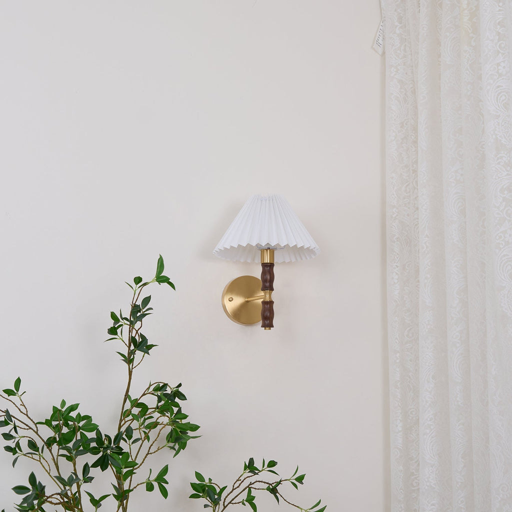 Pleated Walnut Lamp bracket Wall Light, Hardwired Wall Sconce, detail 33