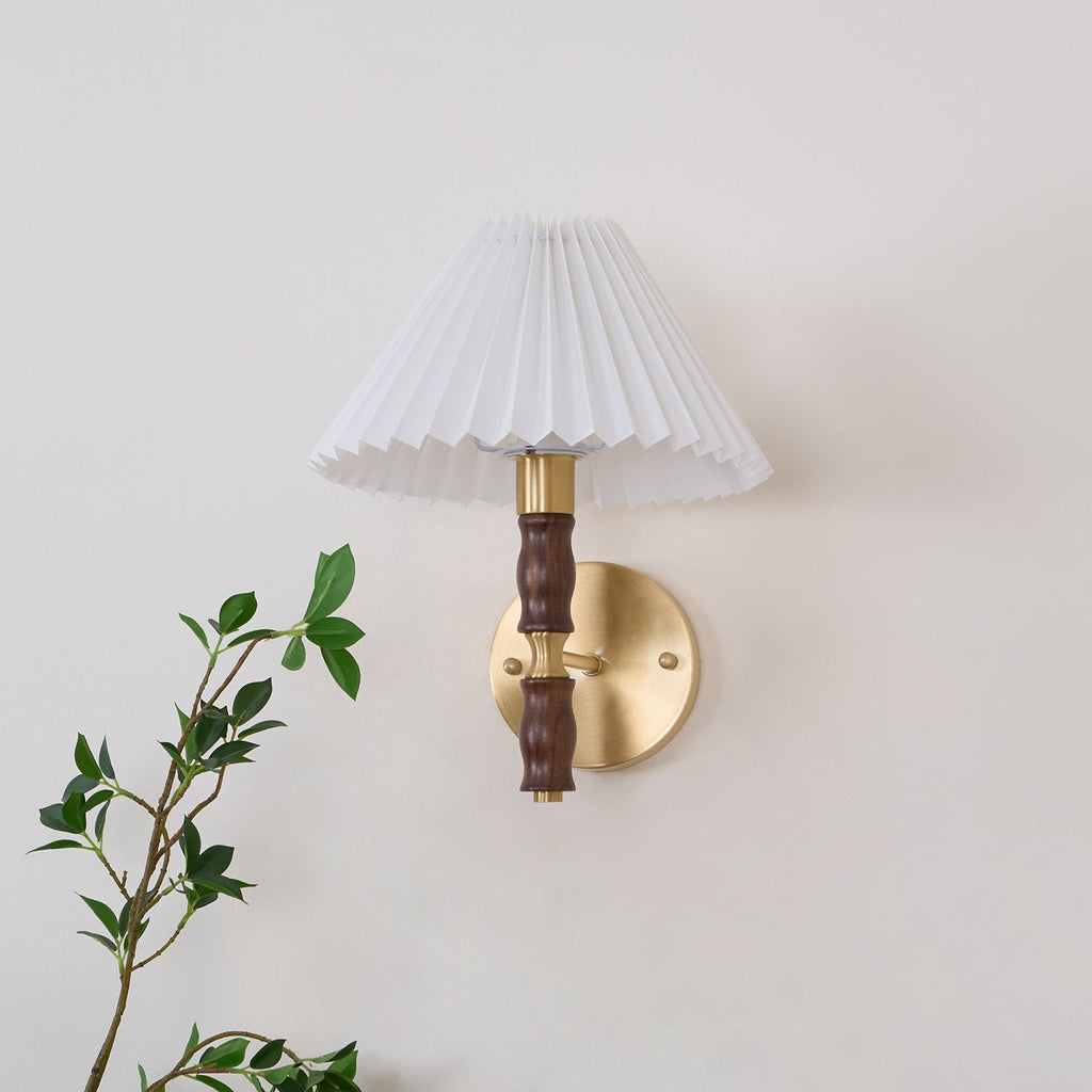 Pleated Walnut Lamp bracket Wall Light, Hardwired Wall Sconce, detail 34