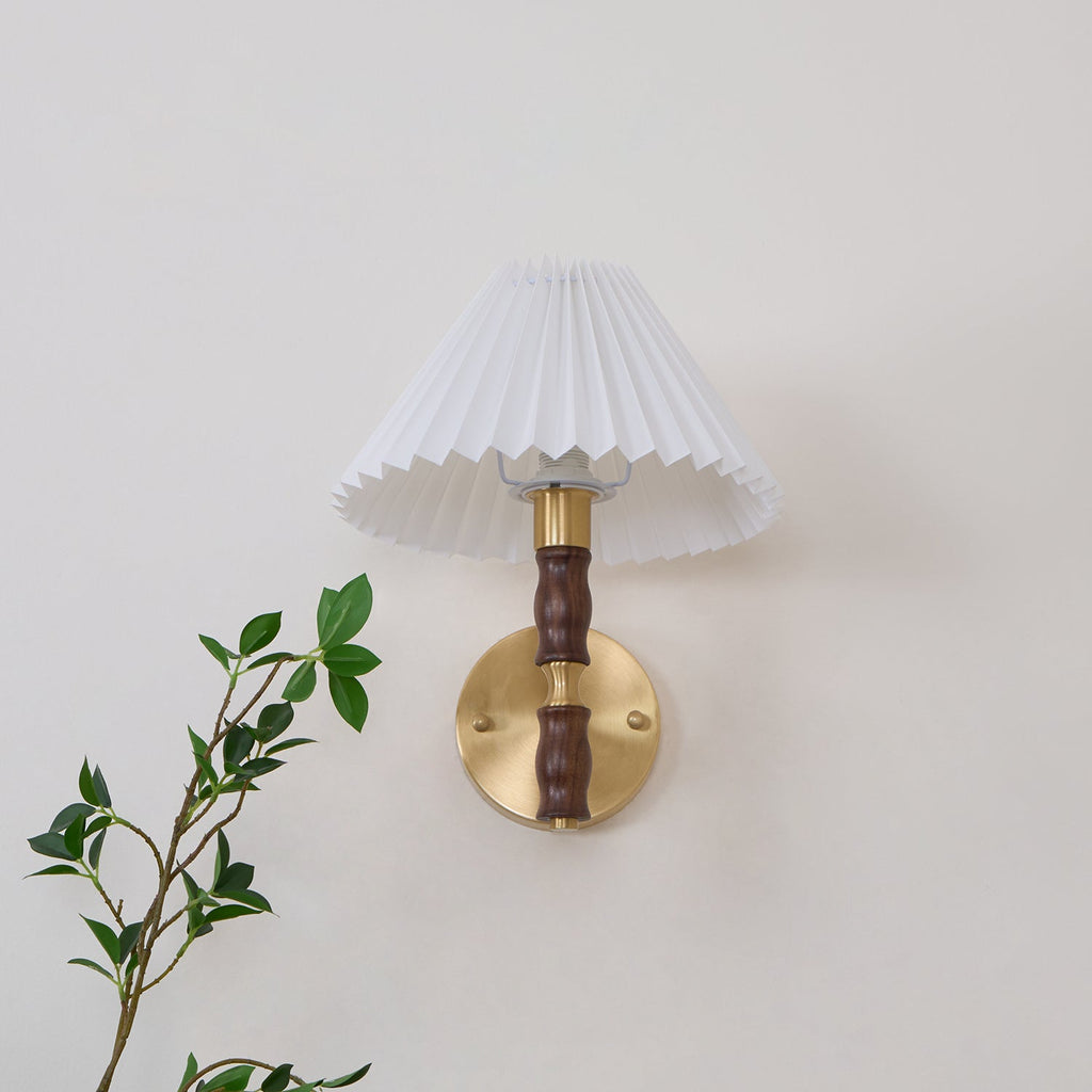 Pleated Walnut Lamp bracket Wall Light, Hardwired Wall Sconce, detail 35