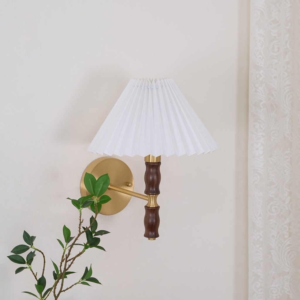 Pleated Walnut Lamp bracket Wall Light, Hardwired Wall Sconce, detail 36