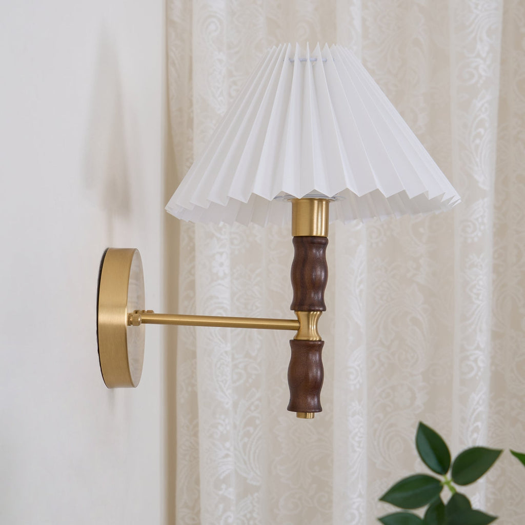 Pleated Walnut Lamp bracket Wall Light, Hardwired Wall Sconce, detail 38