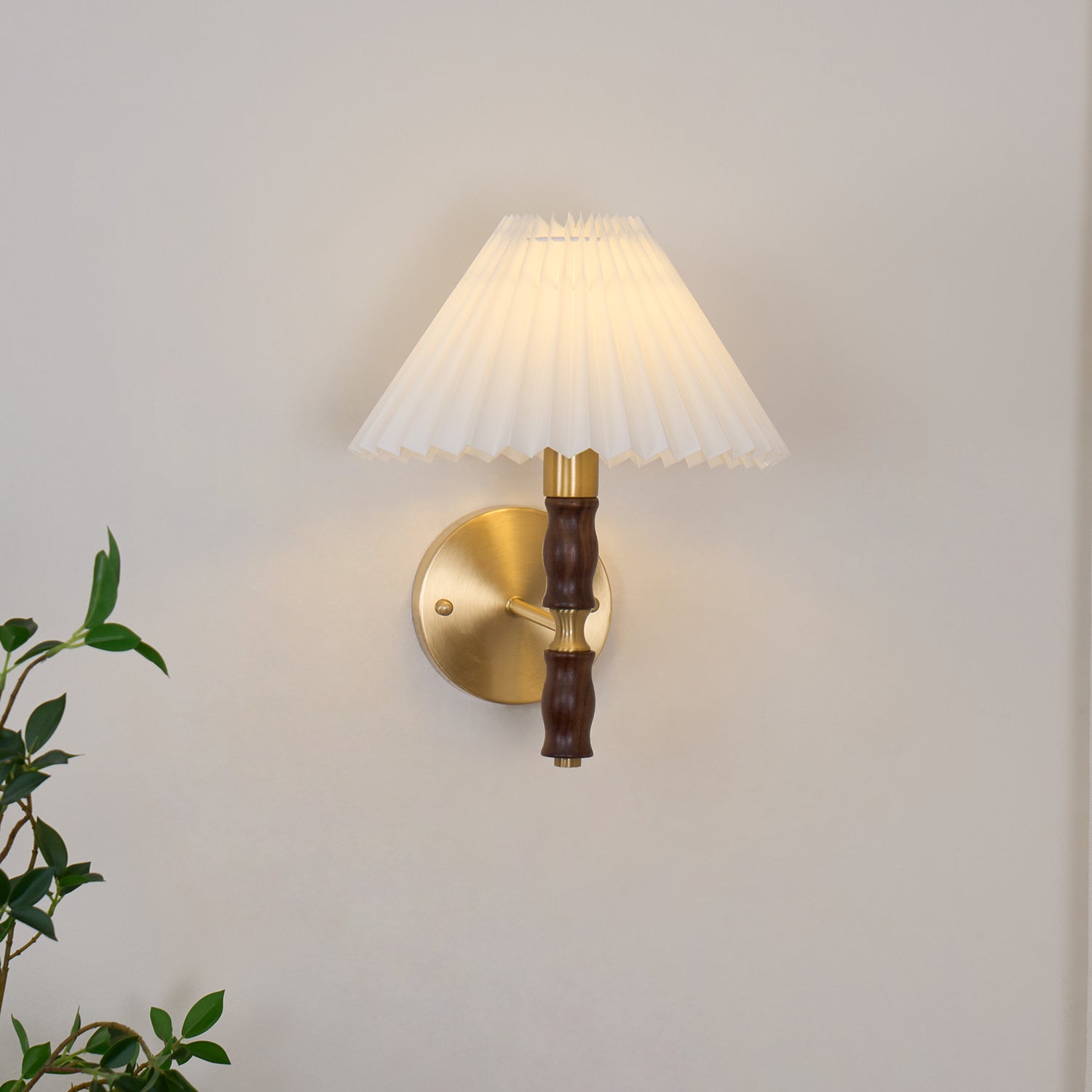 Pleated Walnut Lamp bracket Wall Light, Hardwired Wall Sconce, detail 4