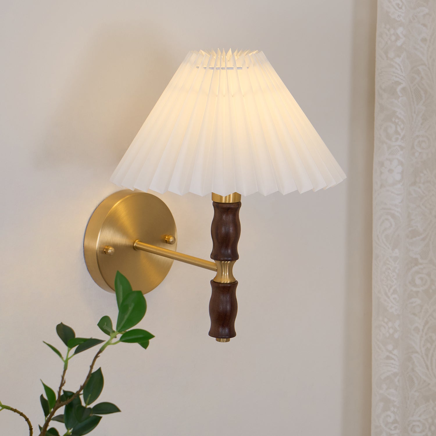 Pleated Walnut Lamp bracket Wall Light, Hardwired Wall Sconce, detail 5