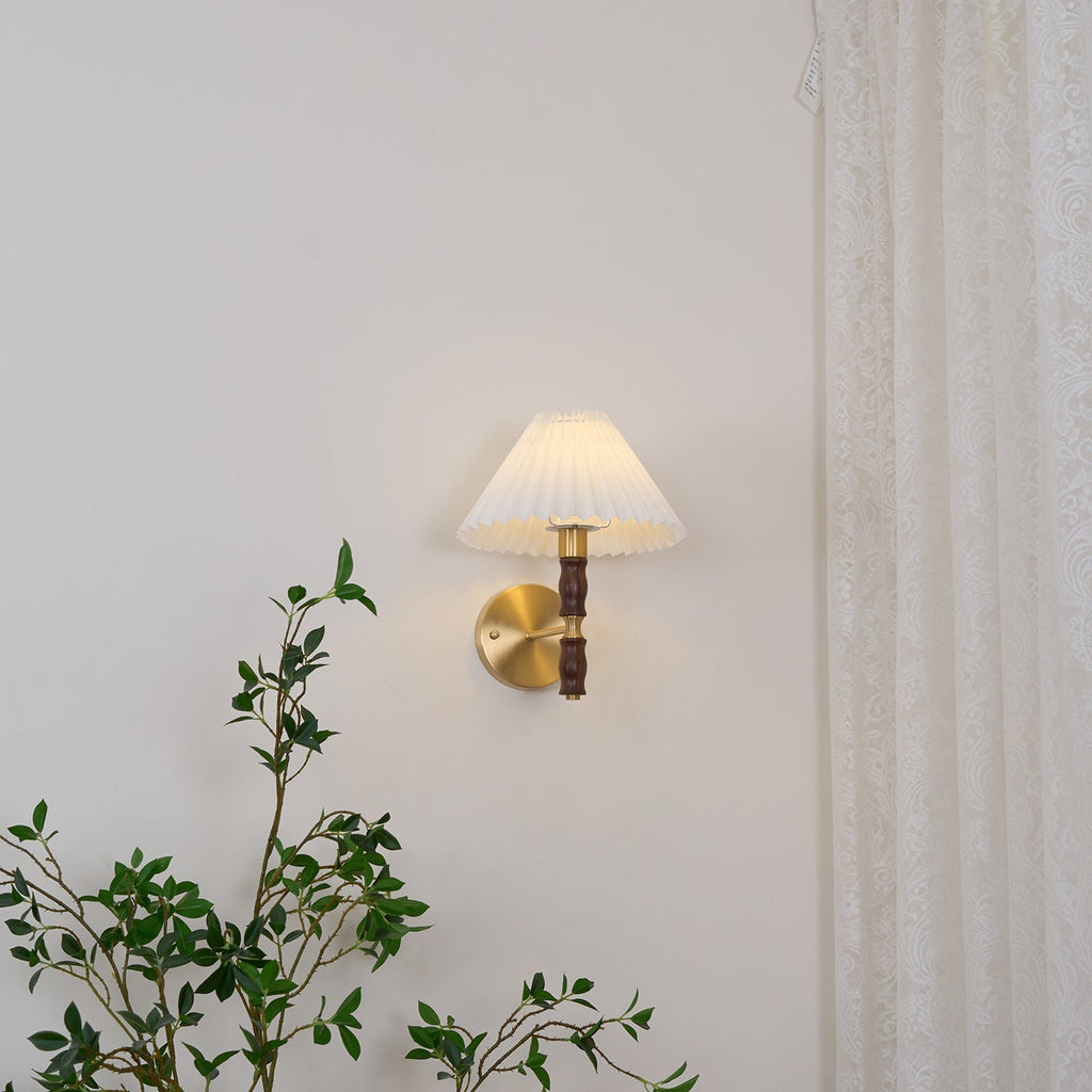 Pleated Walnut Lamp bracket Wall Light, Hardwired Wall Sconce, detail 32