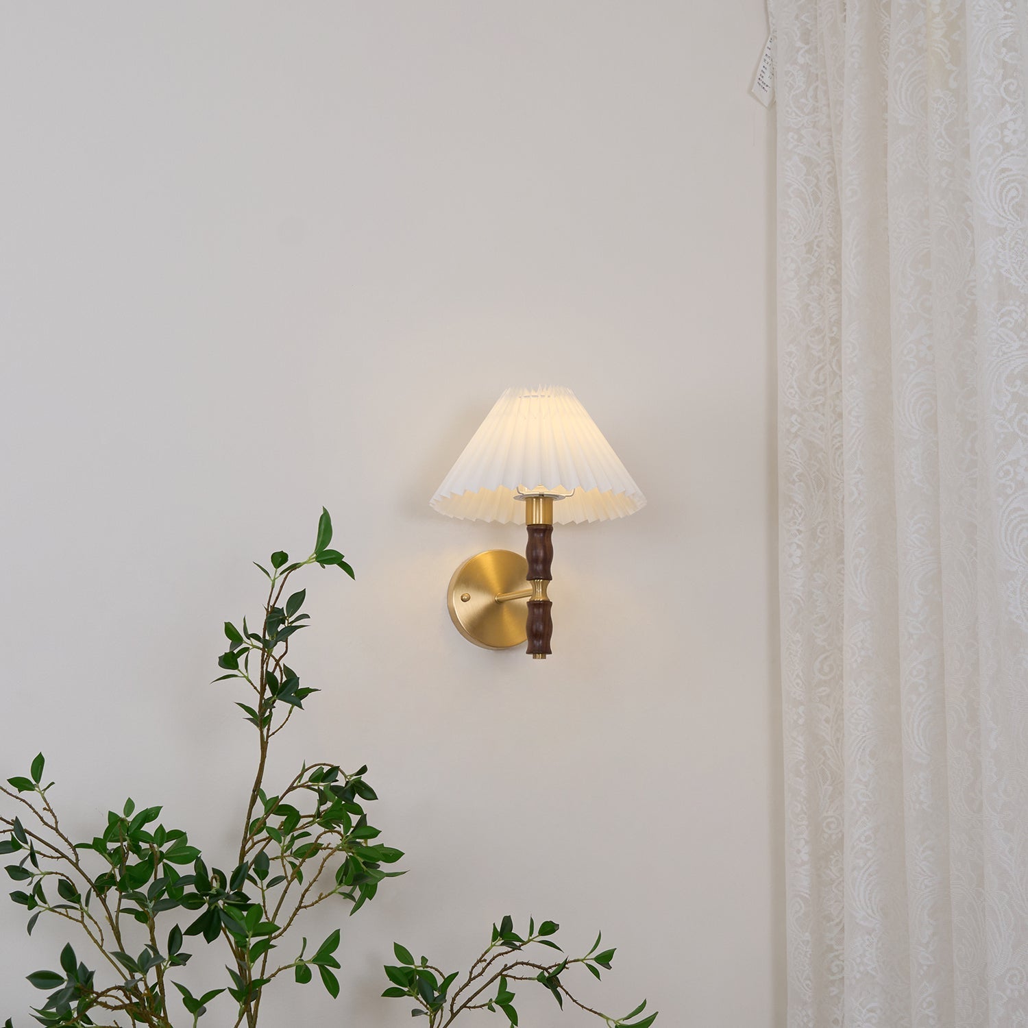 Pleated Walnut Lamp bracket Wall Light, Hardwired Wall Sconce, detail 32