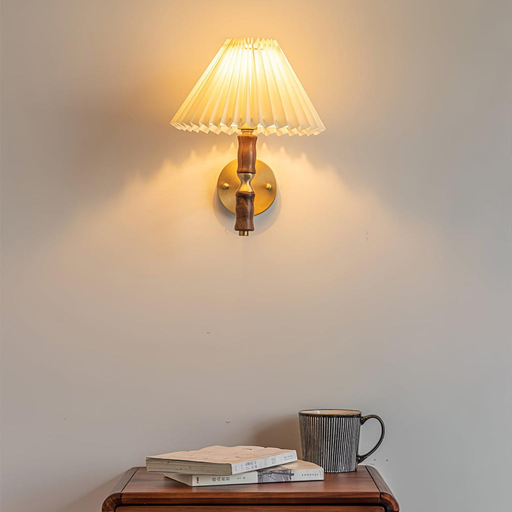 Pleated Walnut Lamp bracket Wall Light, Hardwired Wall Sconce, detail 11