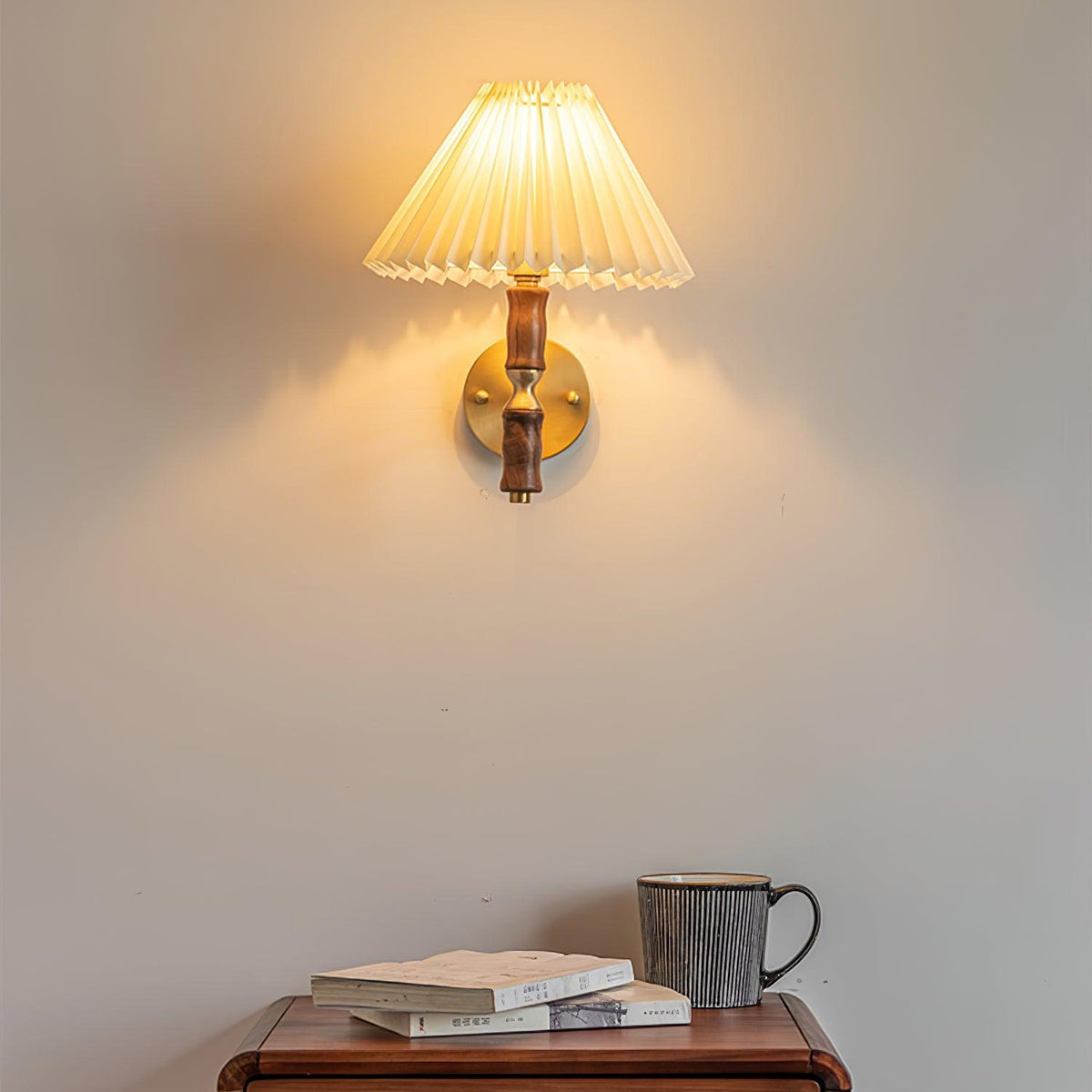 Pleated Walnut Lamp bracket Wall Light, Hardwired Wall Sconce, detail 11