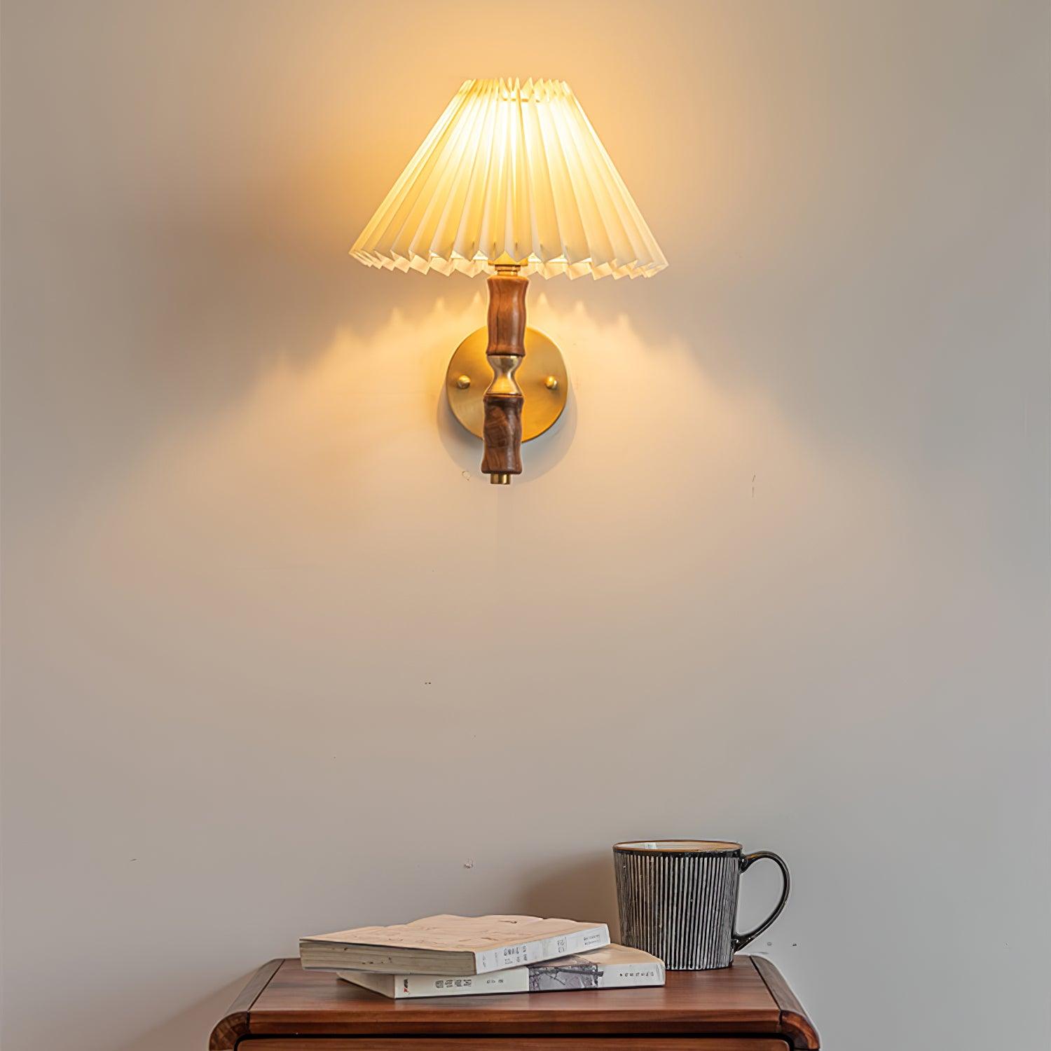 Pleated Walnut Lamp bracket Wall Light, Hardwired Wall Sconce, detail 11