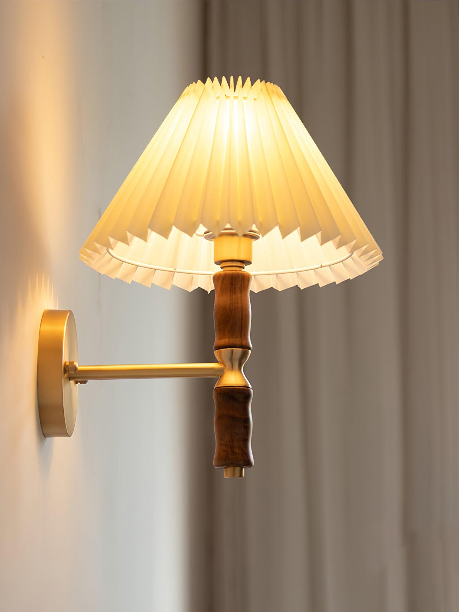 Pleated Walnut Lamp bracket Wall Light, Hardwired Wall Sconce, detail 19