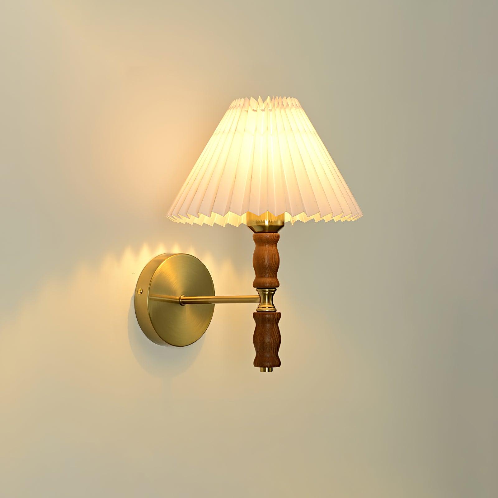 Pleated Walnut Lamp bracket Wall Light, Hardwired Wall Sconce, detail 7