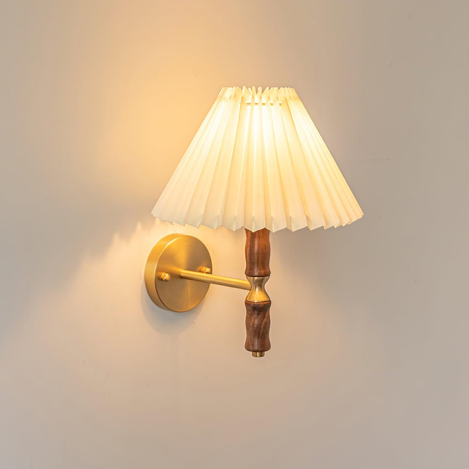 Pleated Walnut Lamp bracket Wall Light, Hardwired Wall Sconce, detail 6