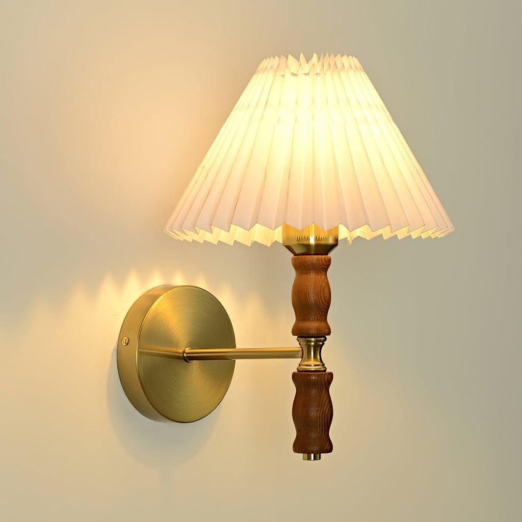 Pleated Walnut Lamp bracket Wall Light, Hardwired Wall Sconce, detail 21