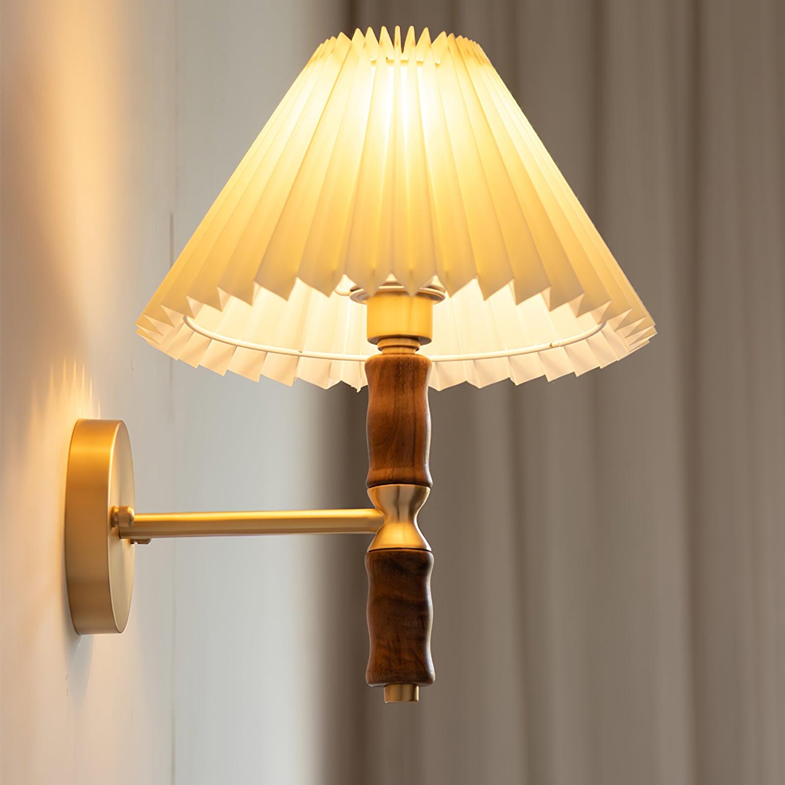 Pleated Walnut Lamp bracket Wall Light, Hardwired Wall Sconce, detail 25