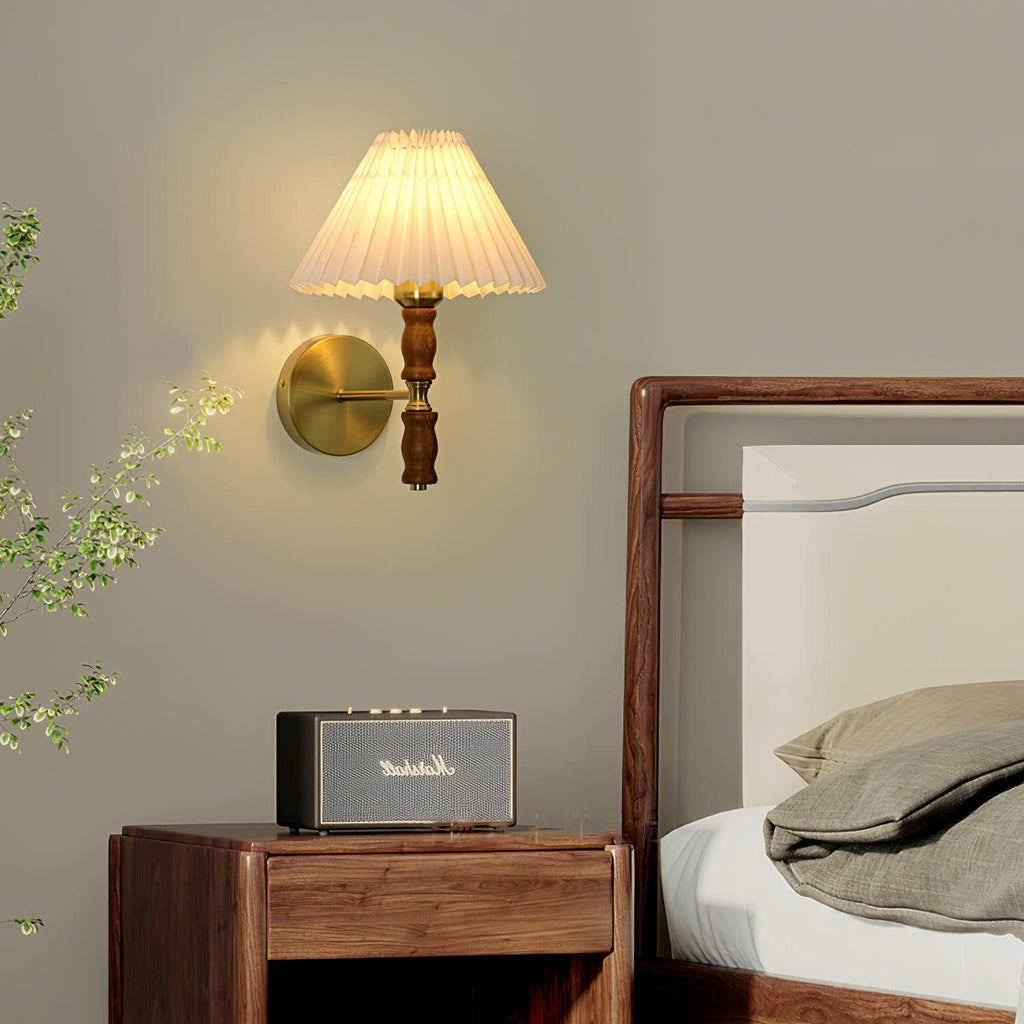 Pleated Walnut Lamp bracket Wall Light, Hardwired Wall Sconce, detail 15