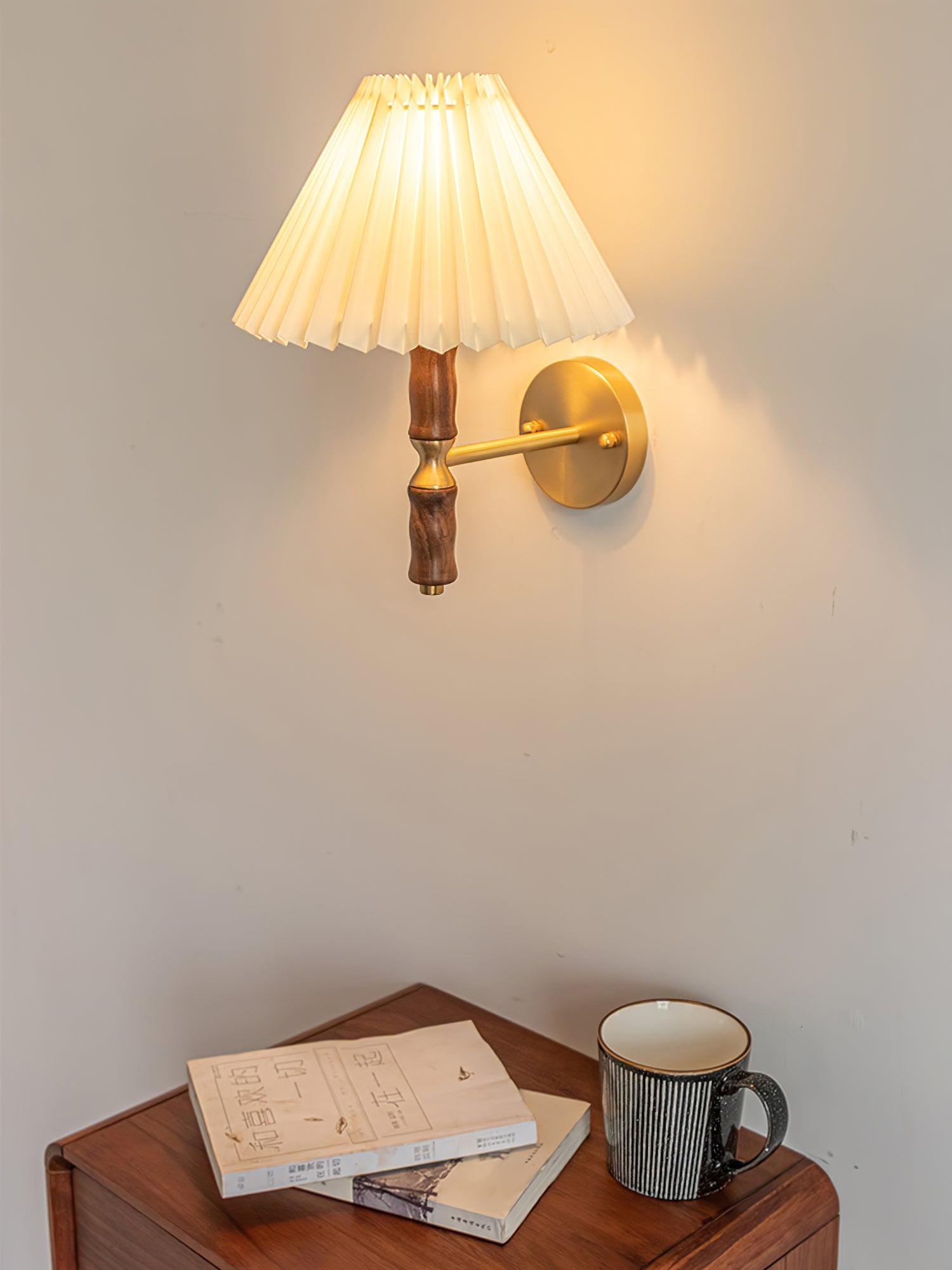 Pleated Walnut Lamp bracket Wall Light, Hardwired Wall Sconce, detail 28