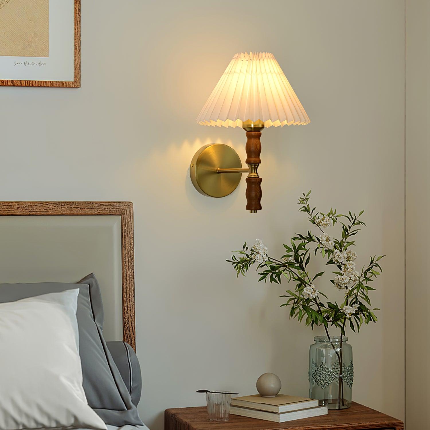 Pleated Walnut Lamp bracket Wall Light, Hardwired Wall Sconce, detail 2