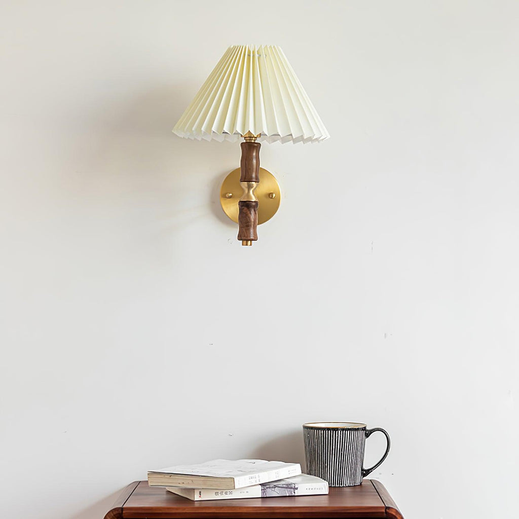Pleated Walnut Lamp bracket Wall Light, Hardwired Wall Sconce, detail 12