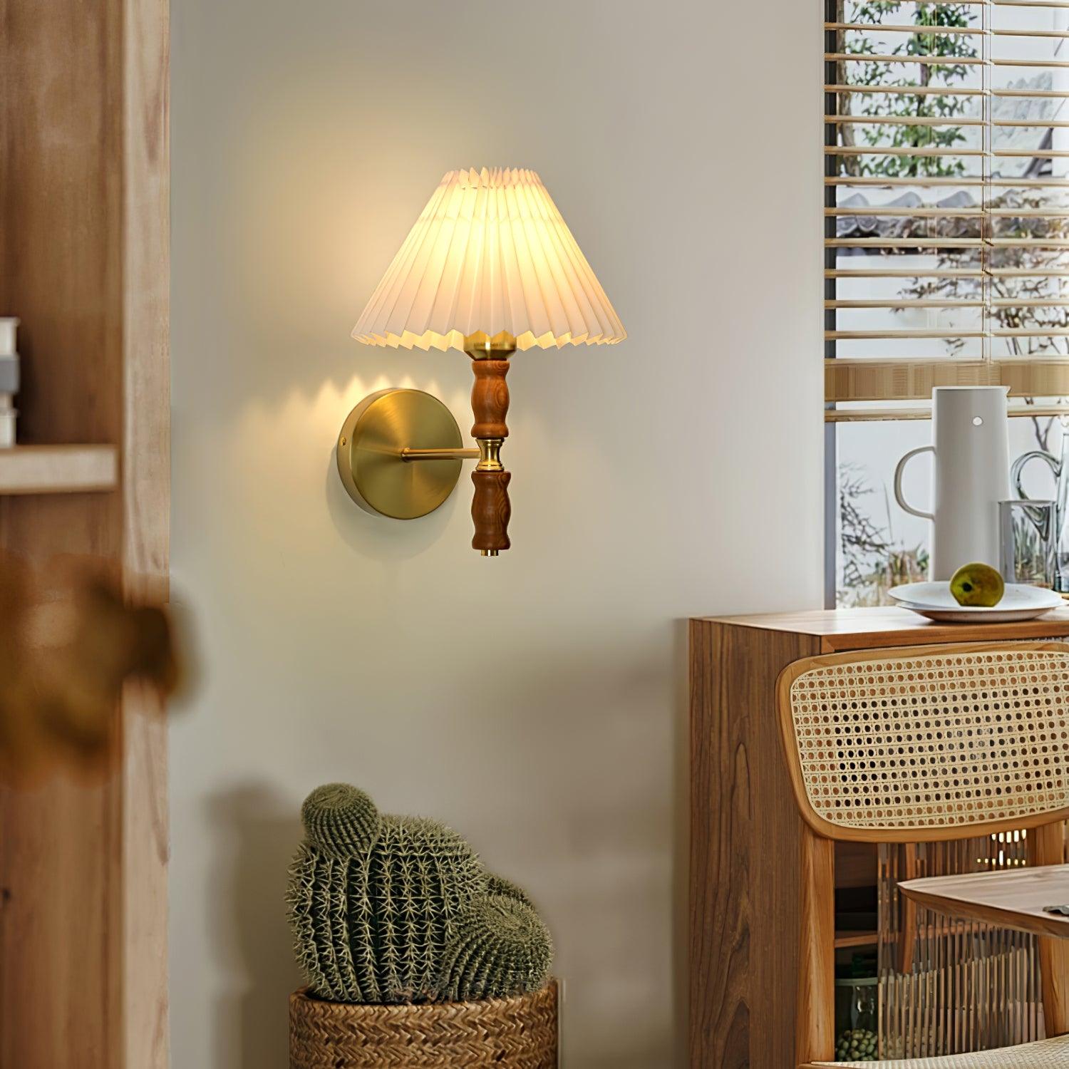 Pleated Walnut Lamp bracket Wall Light, Hardwired Wall Sconce, detail 3