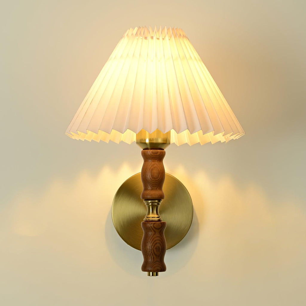 Pleated Walnut Lamp bracket Wall Light, Hardwired Wall Sconce, detail 13