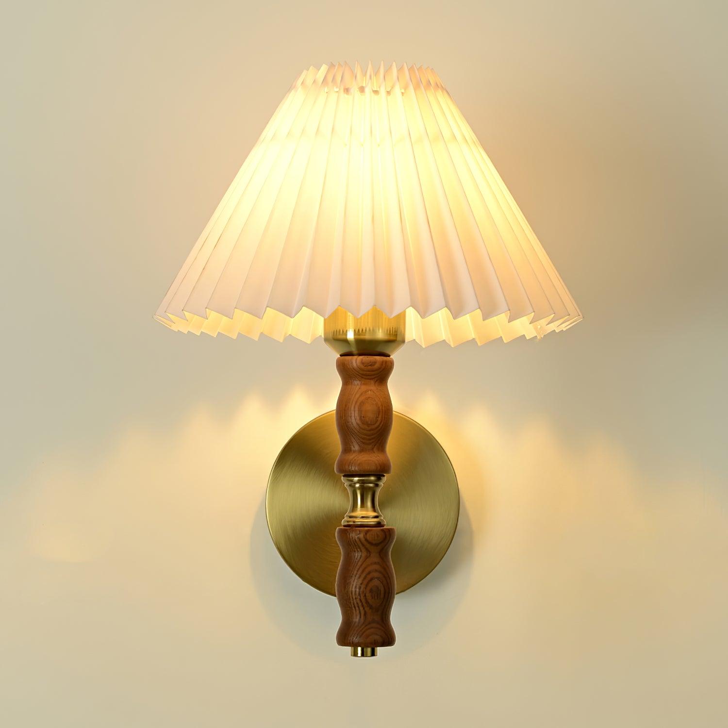 Pleated Walnut Lamp bracket Wall Light, Hardwired Wall Sconce, detail 13
