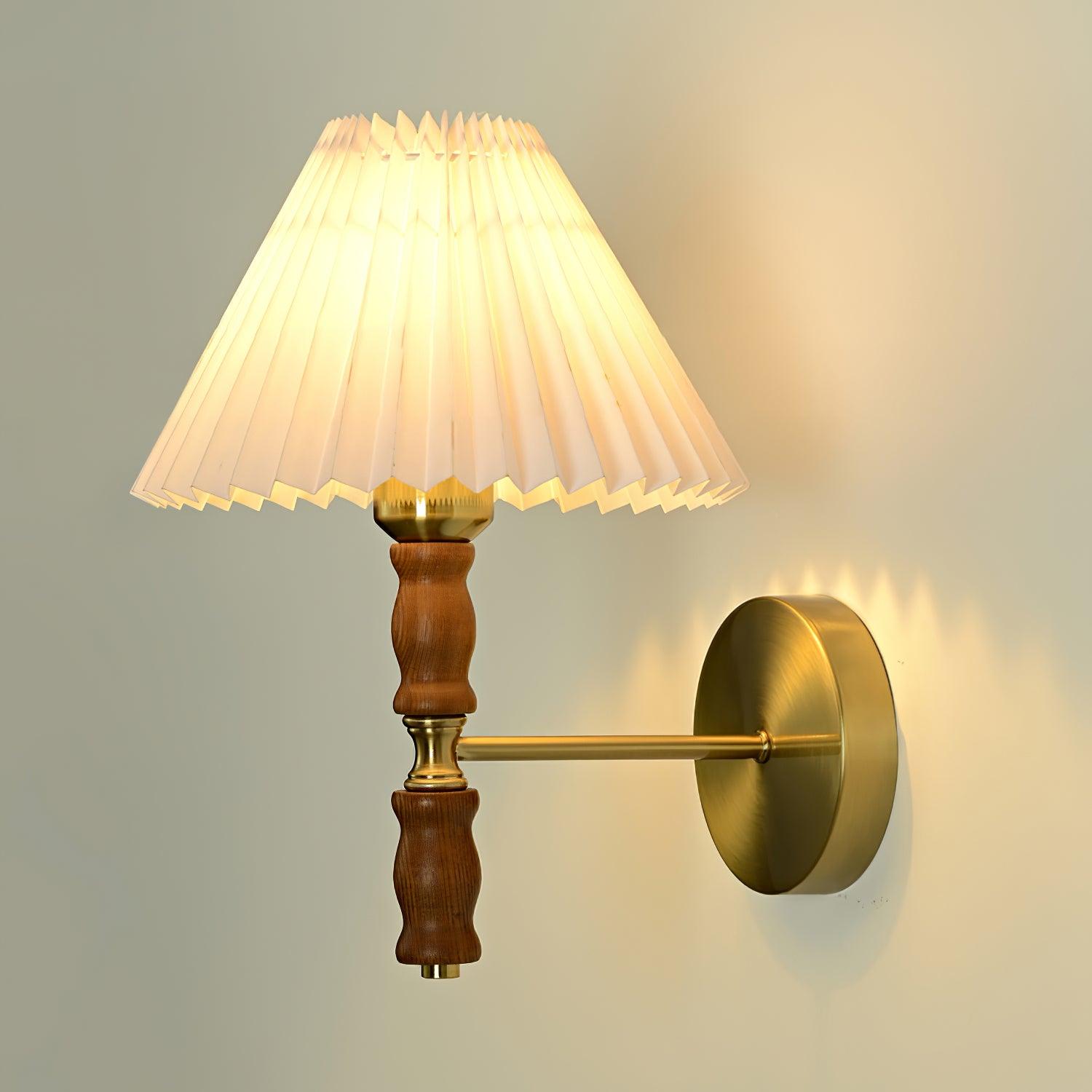 Pleated Walnut Lamp bracket Wall Light, Hardwired Wall Sconce, detail 14