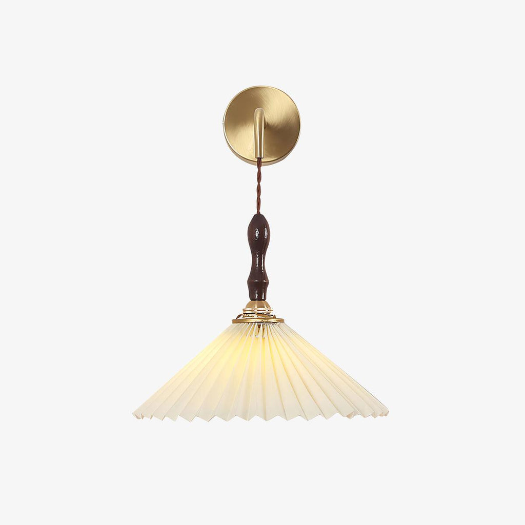 Pleated Wooden Wall Light, Hardwired Wall Sconce, Walnut, Dia 31cm x H 23cm