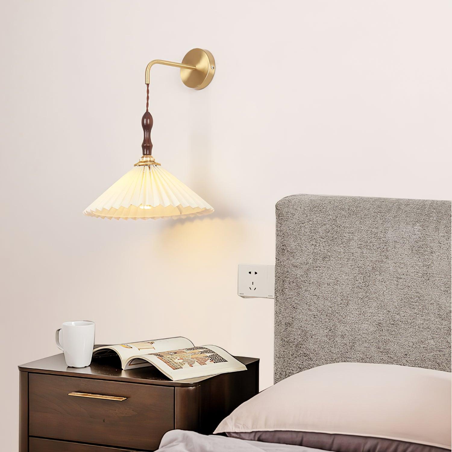 Pleated Wooden Wall Light, Hardwired Wall Sconce, detail 3