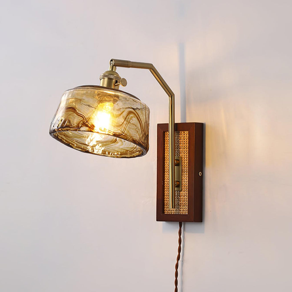 Rafi Wall Light, Plug-In Wall Sconce, Bamboo, Model A: Dia 14cm x H 35cm
