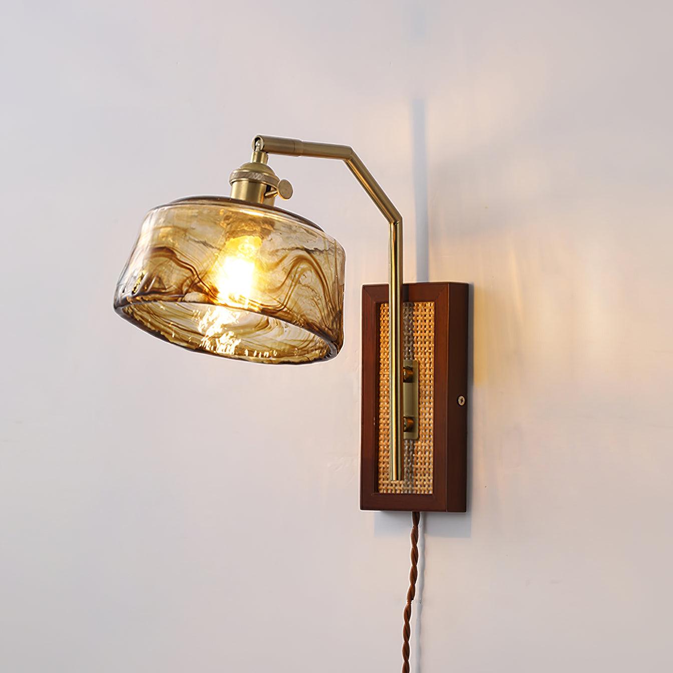 Rafi Wall Light, Plug-In Wall Sconce, Bamboo, Model A: Dia 14cm x H 35cm