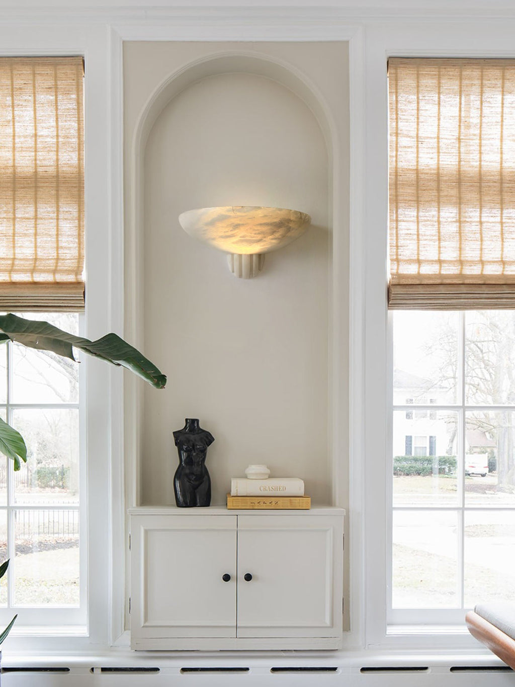 Rare Alabaster Wall Light, Hardwired Wall Sconce, detail 2