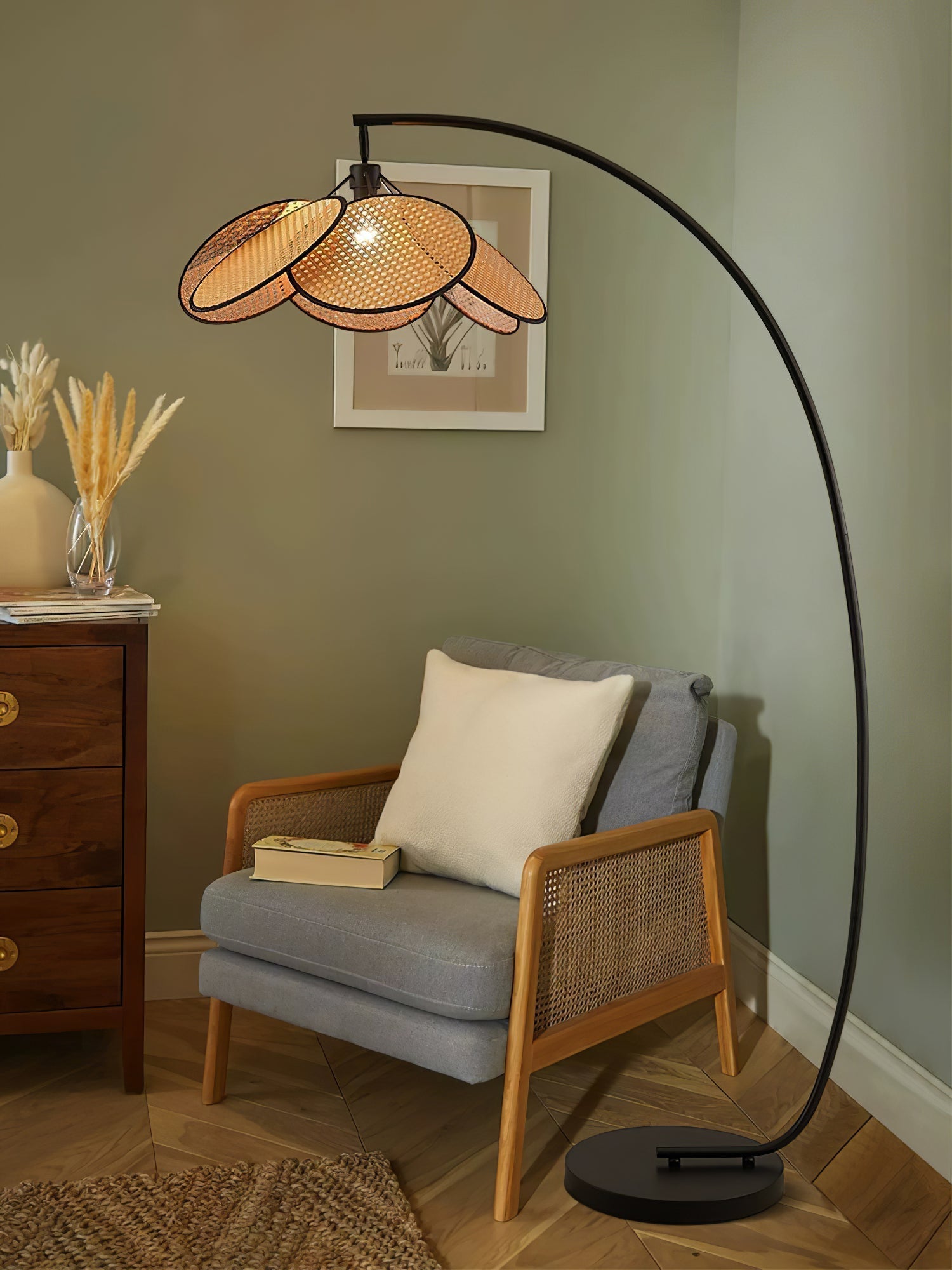 Rattan Bloom Arc Floor Light, Floor Lamp, detail 12