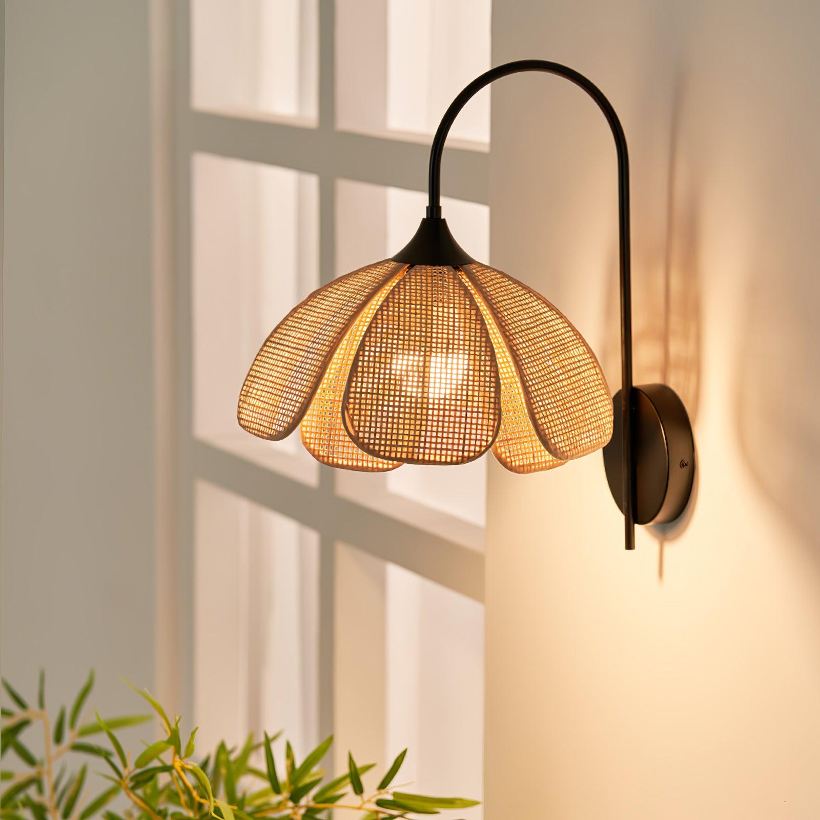 Rattan Petal Wall Light, Hardwired Wall Sconce, detail 2