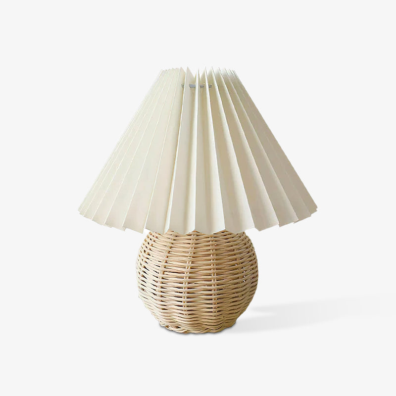 Rattan Pleated Built-in Battery Table Light, Bedside Table Lamp, ∅ 9.4″ x H 11″
