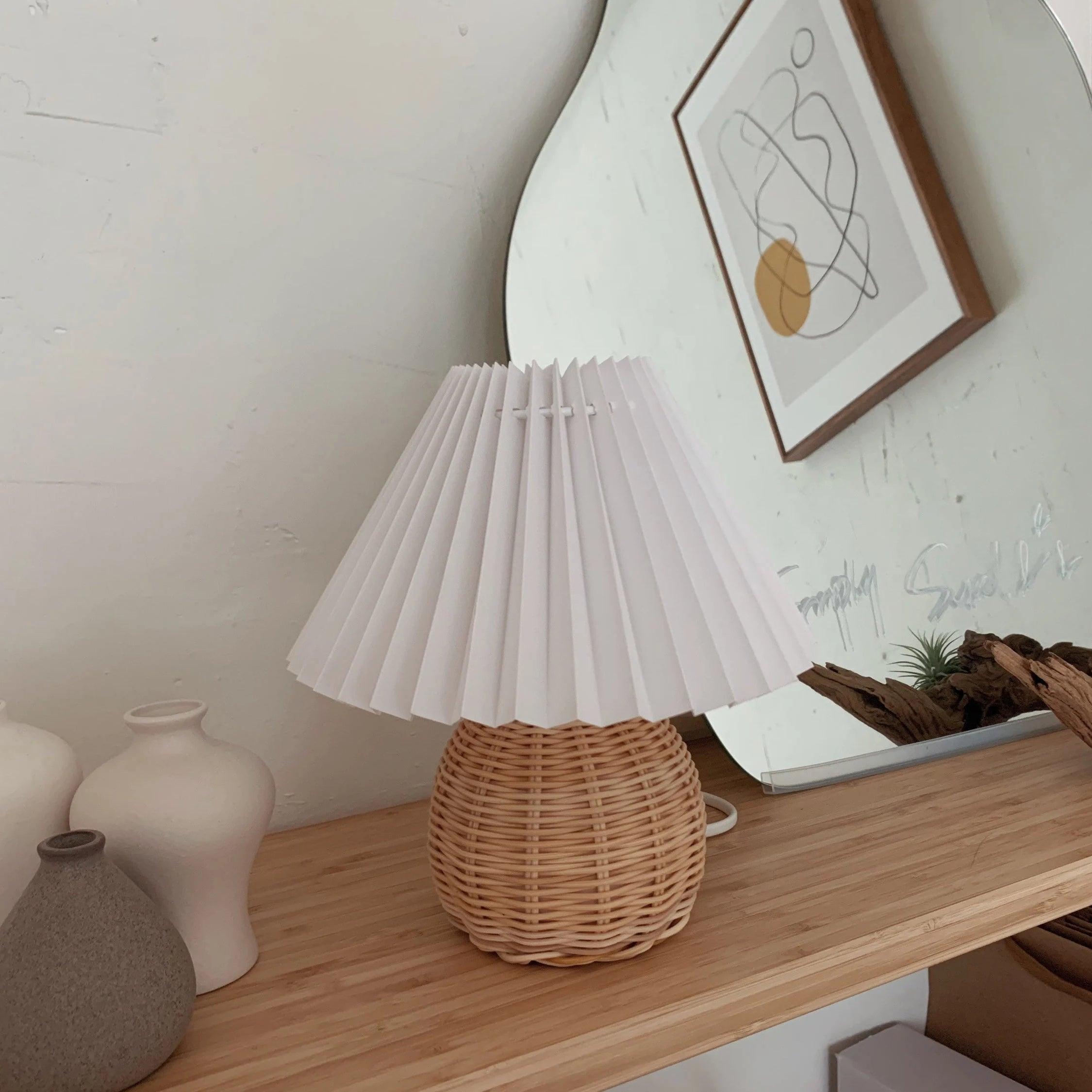 Rattan Pleated Table Light, Bedside Table Lamp, detail 16
