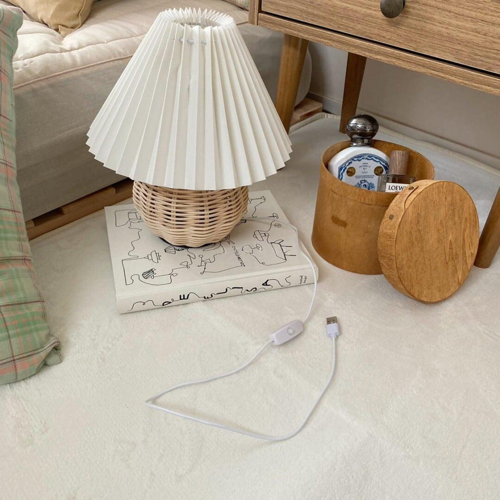 Rattan Pleated Table Light, Bedside Table Lamp, detail 22