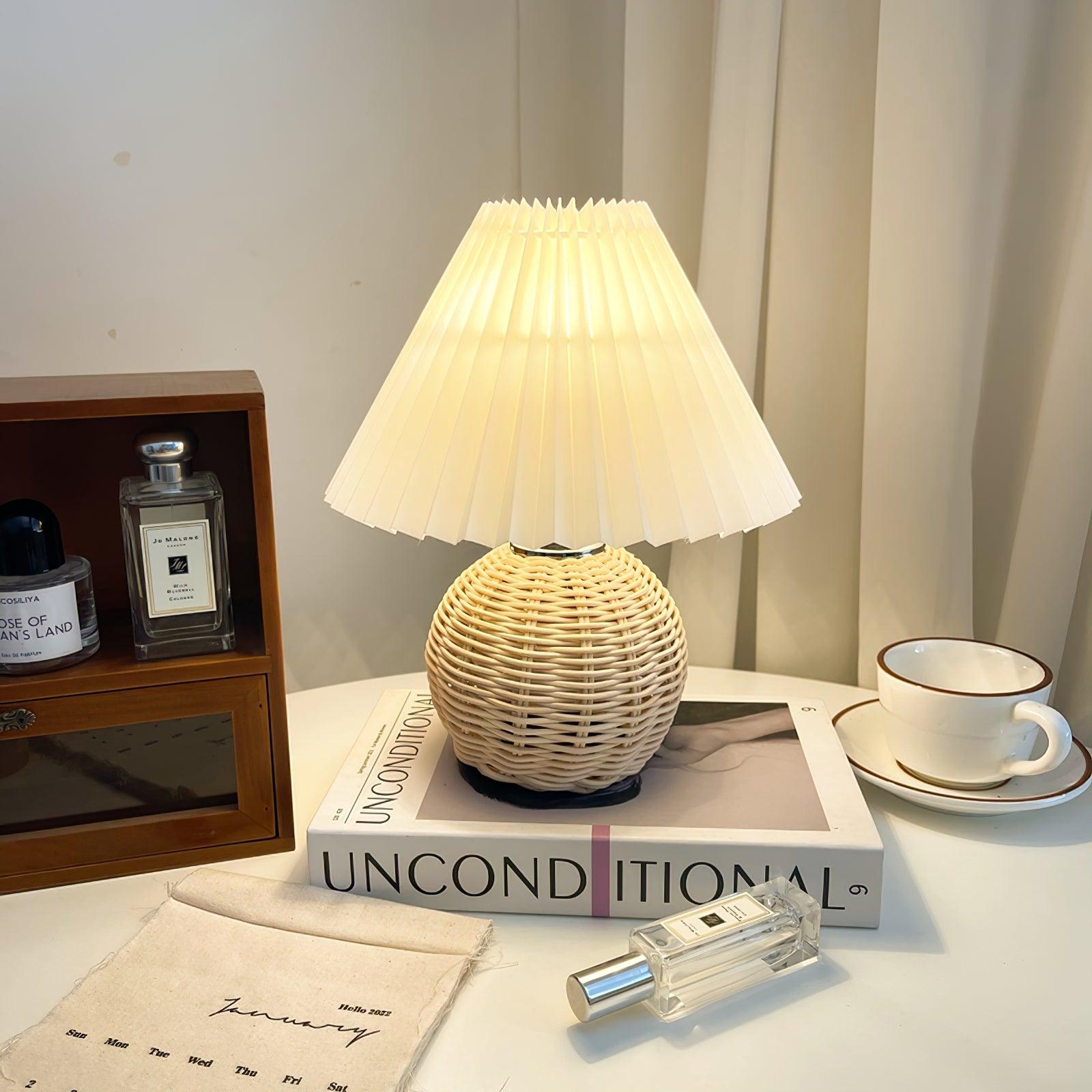 Rattan Pleated Table Light, Bedside Table Lamp, detail 15