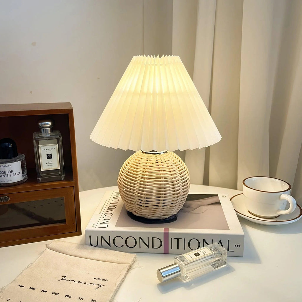 Rattan Pleated Table Light, Bedside Table Lamp, detail 35