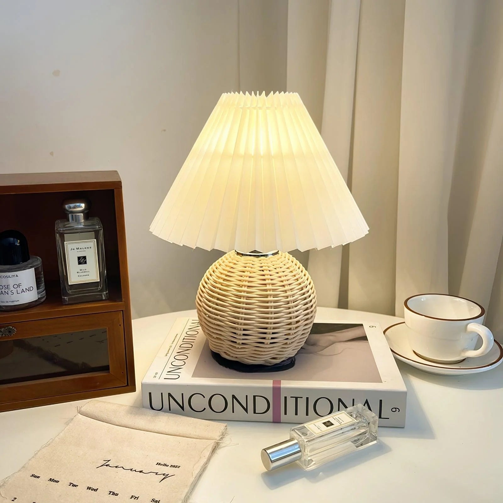 Rattan Pleated Table Light, Bedside Table Lamp, detail 35
