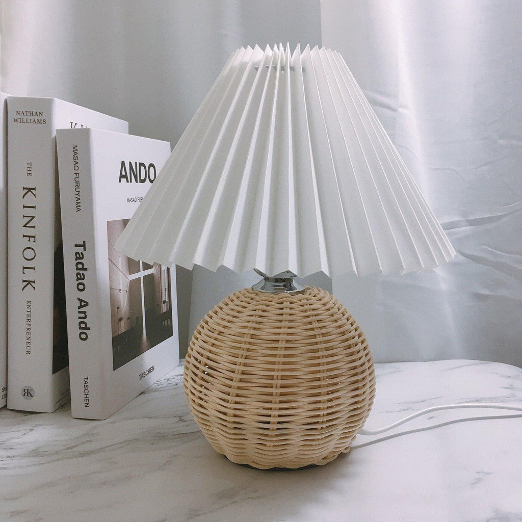 Rattan Pleated Table Light, Bedside Table Lamp, detail 24