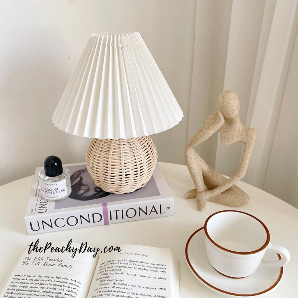 Rattan Pleated Table Light, Bedside Table Lamp, detail 25