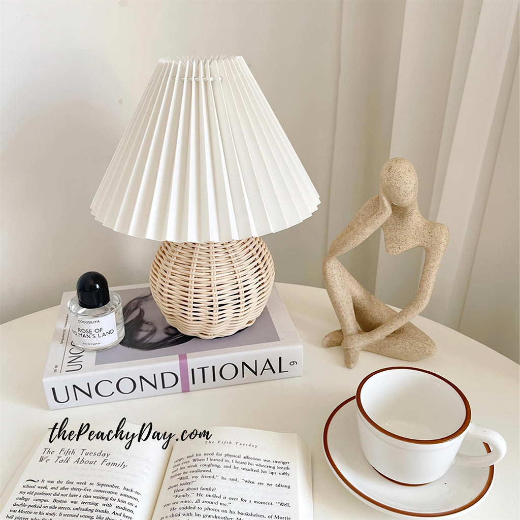 Rattan Pleated Table Light, Bedside Table Lamp, detail 34