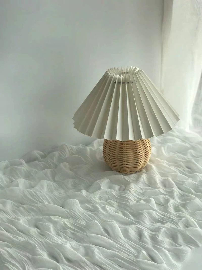 Rattan Pleated Table Light, Bedside Table Lamp, detail 26