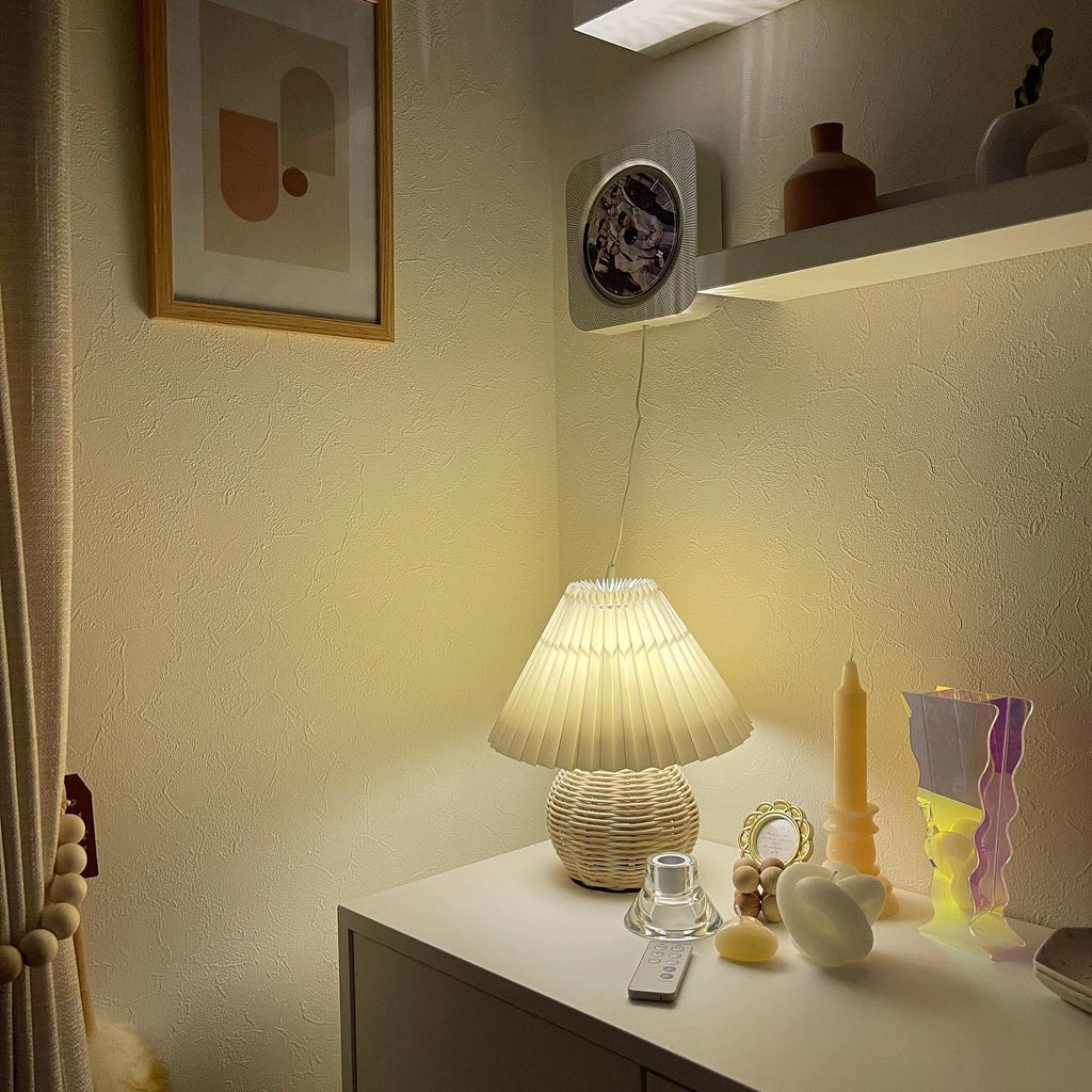 Rattan Pleated Table Light, Bedside Table Lamp, detail 6
