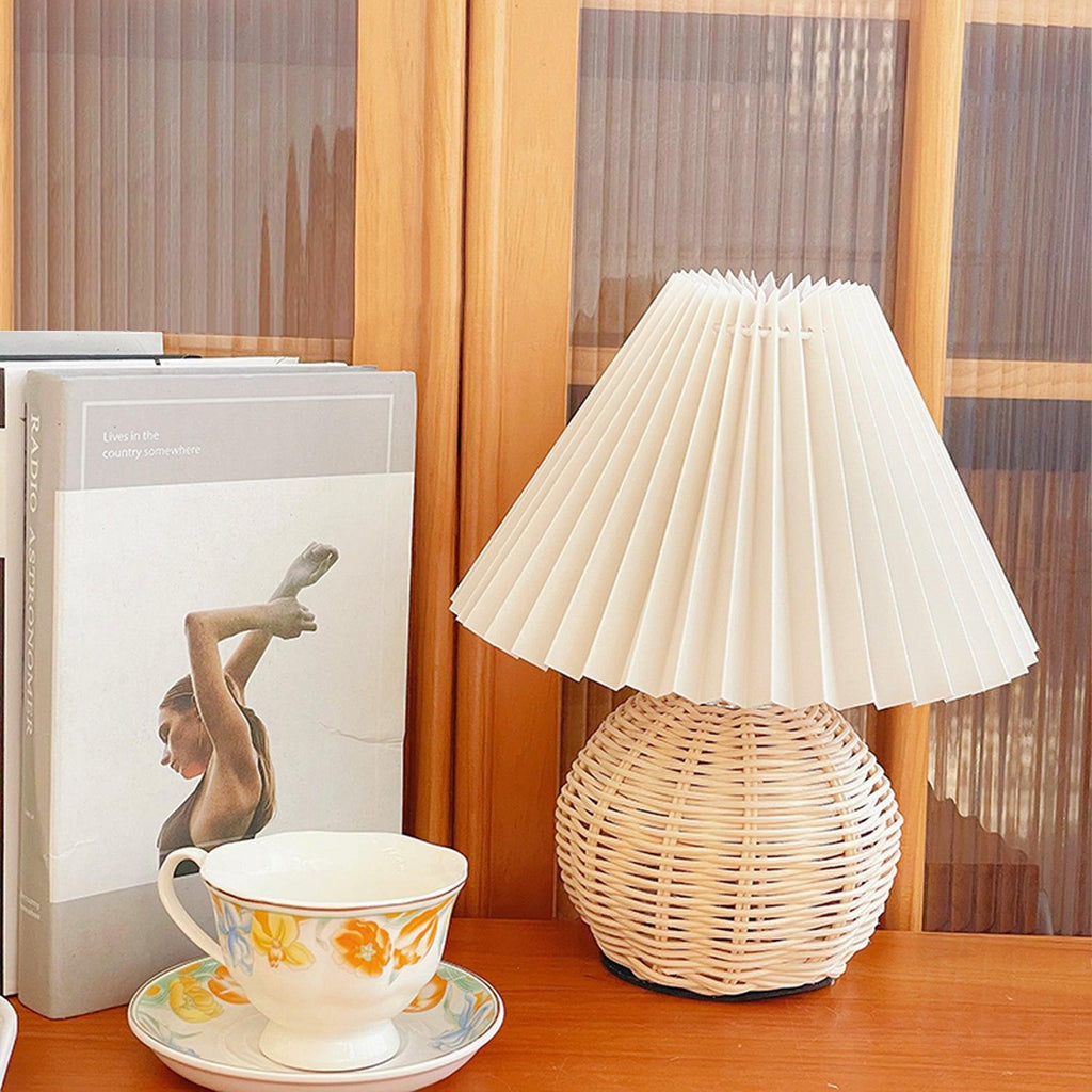 Rattan Pleated Table Light, Bedside Table Lamp, detail 8
