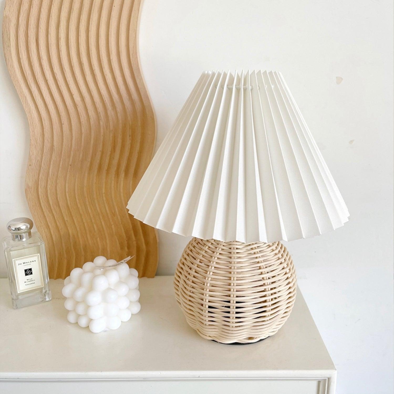 Rattan Pleated Table Light, Bedside Table Lamp, detail 7