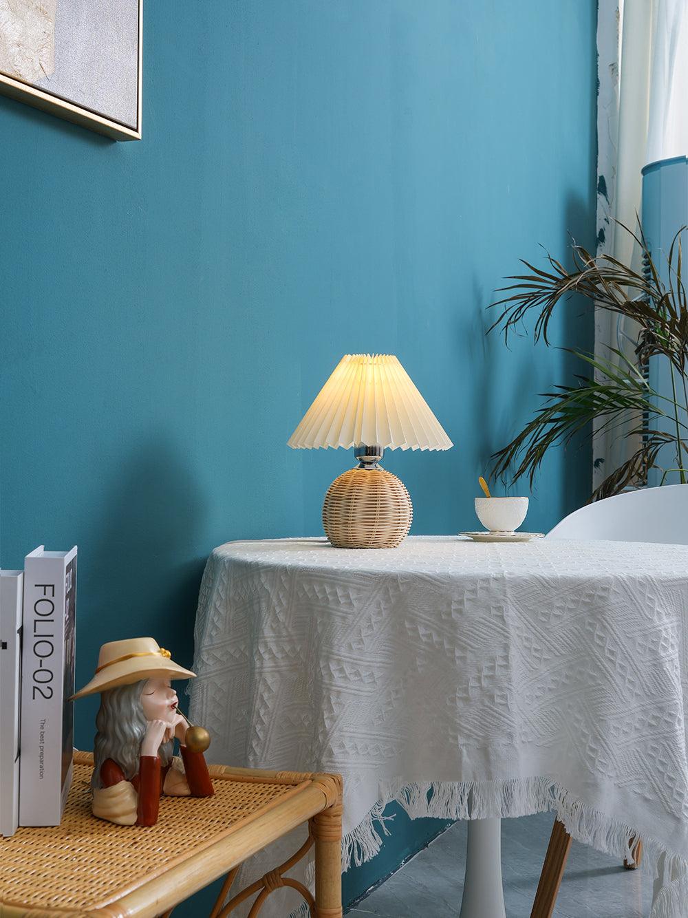 Rattan Pleated Table Light, Bedside Table Lamp, detail 12
