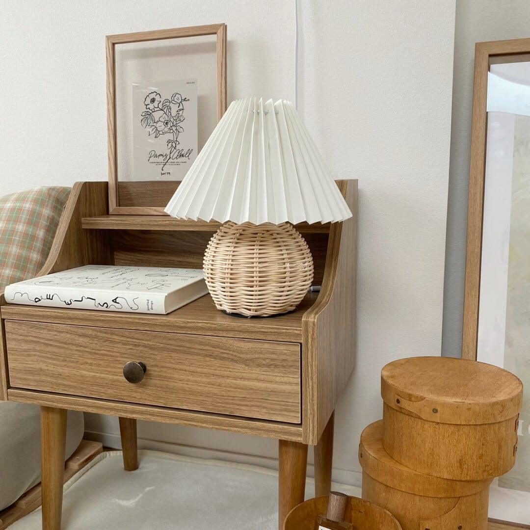 Rattan Pleated Table Light, Bedside Table Lamp, detail 9
