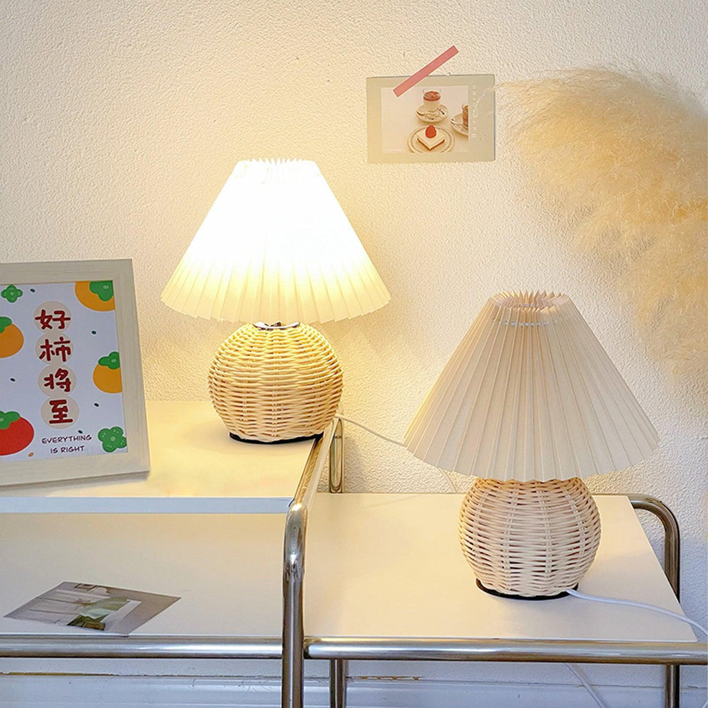Rattan Pleated Table Light, Bedside Table Lamp, detail 5