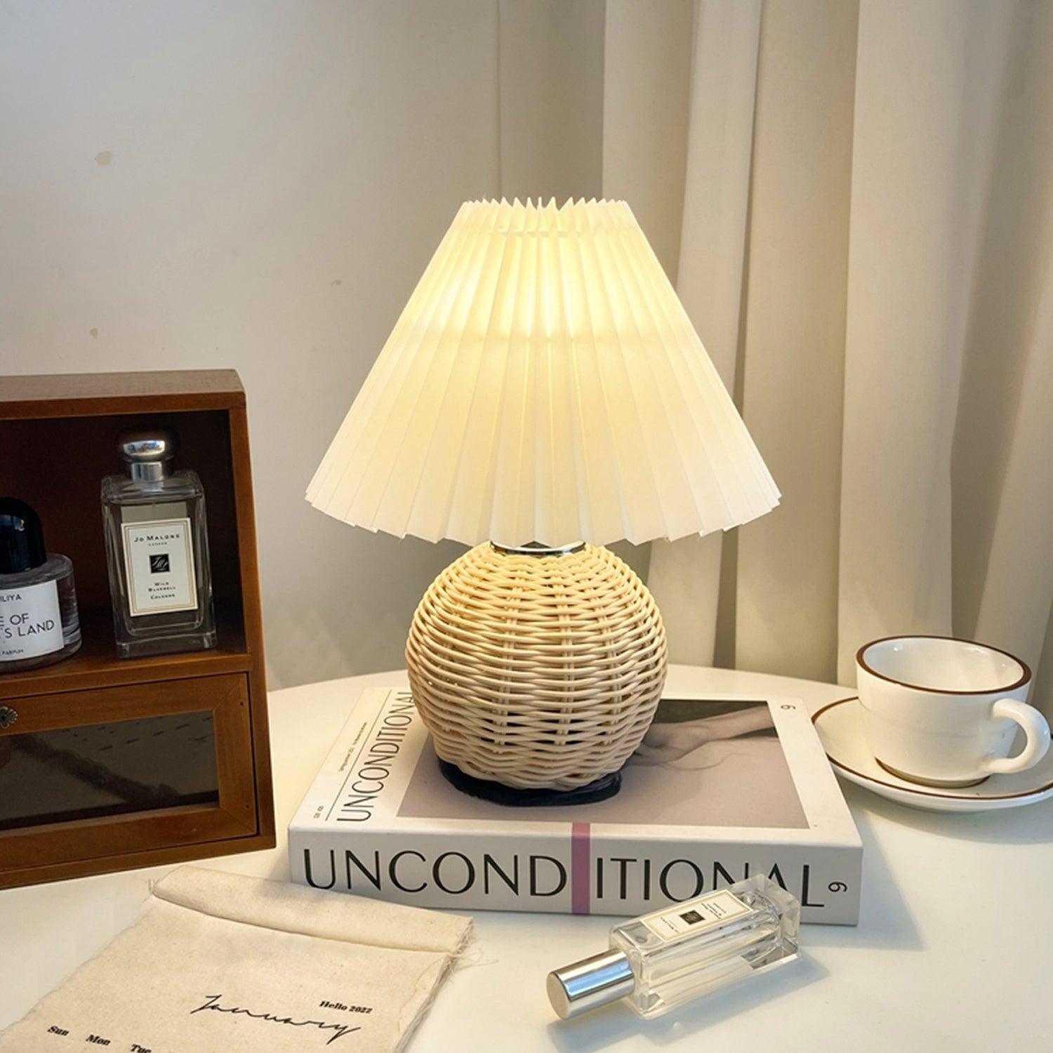 Rattan Pleated Table Light, Bedside Table Lamp, detail 2