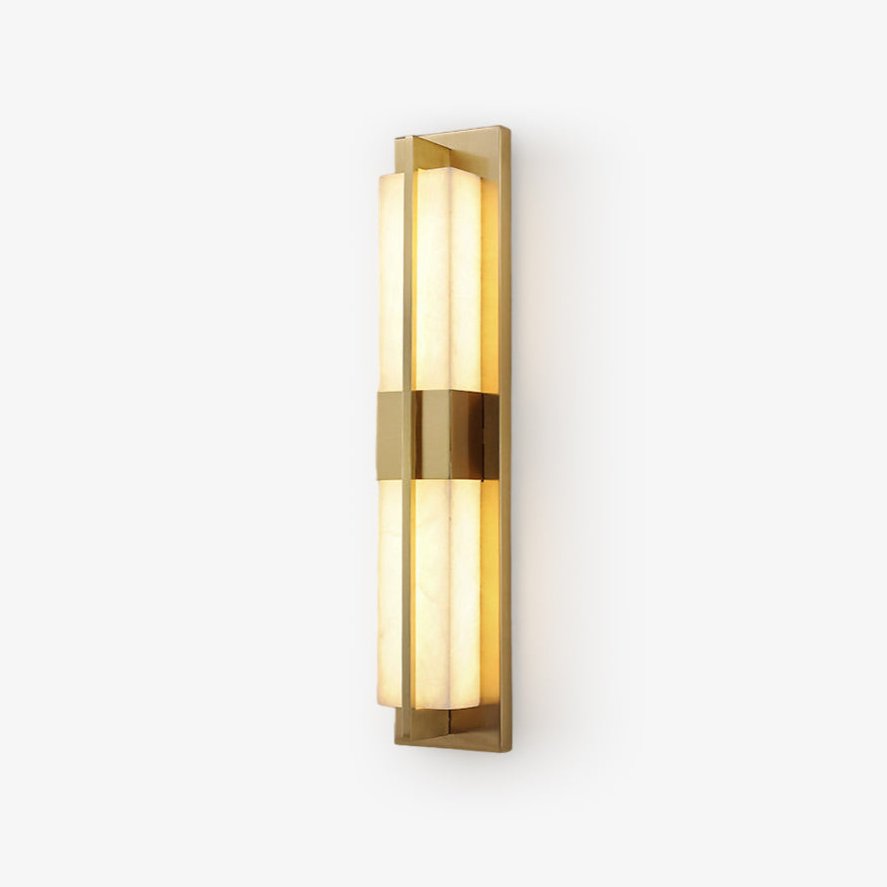 Box Alabaster Brass Wall Light, Hardwired Wall Sconce, ∅ 4.7″ x H 23.6″